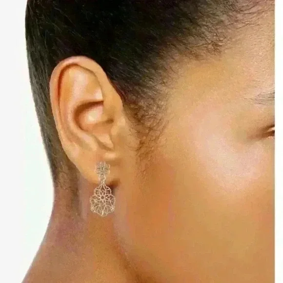 Marchesa Small Gold Tone filagree drop earrings - Picture 3 of 3